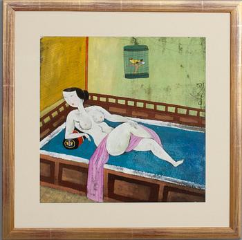OKÄND KONSTNÄR, gouache, blandteknik, signerad, Kina 1900-talets senare hälft.
