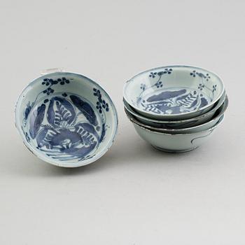 SKÅLAR, 5 st, porslin, Kina, 1700-tal.
