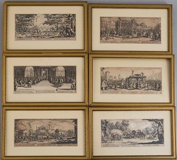 JACQUES CALLOT, the complete set of 18 etchings, 1633, second and third state mixed in the set.