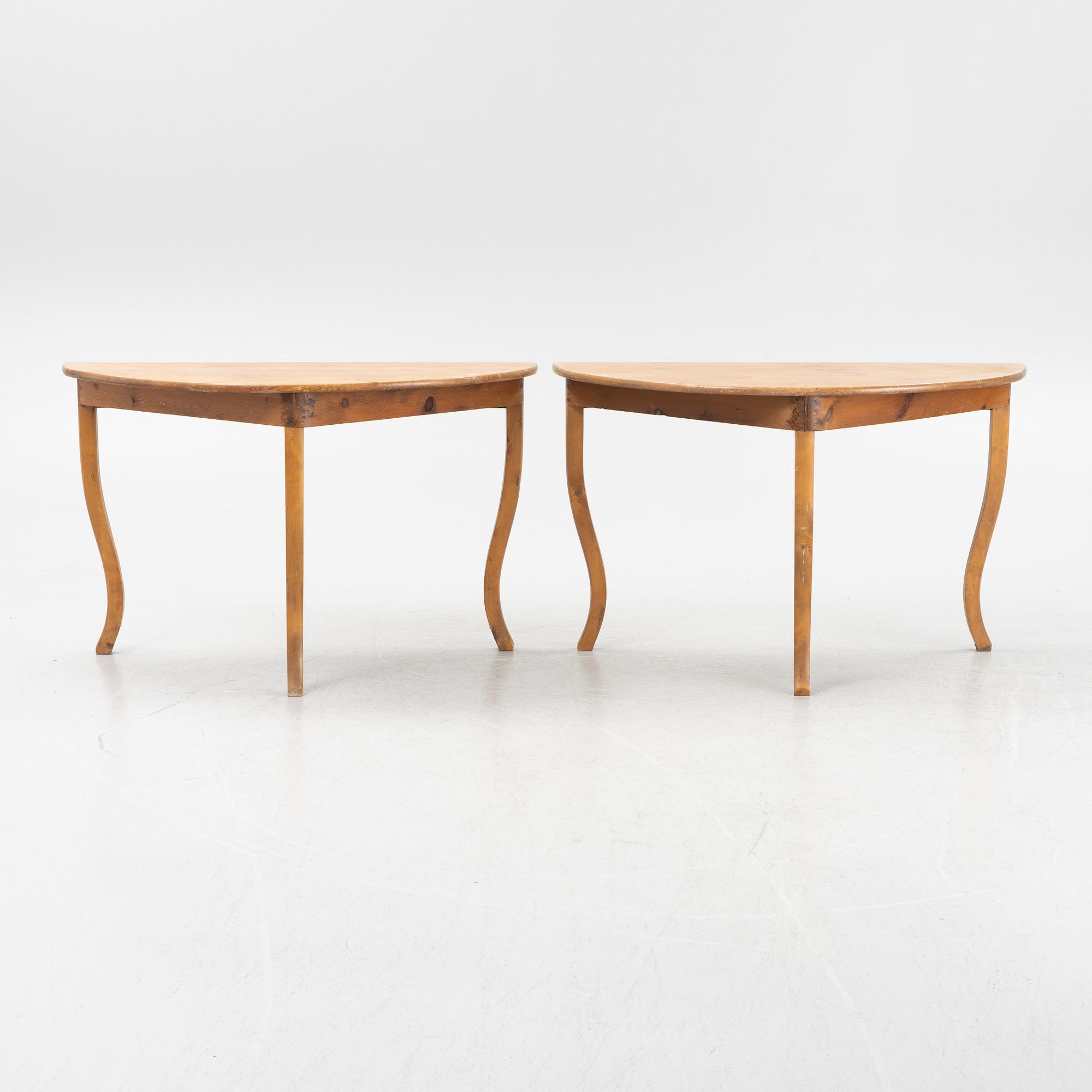 A pair of pine and birch tables, late 19th Century.