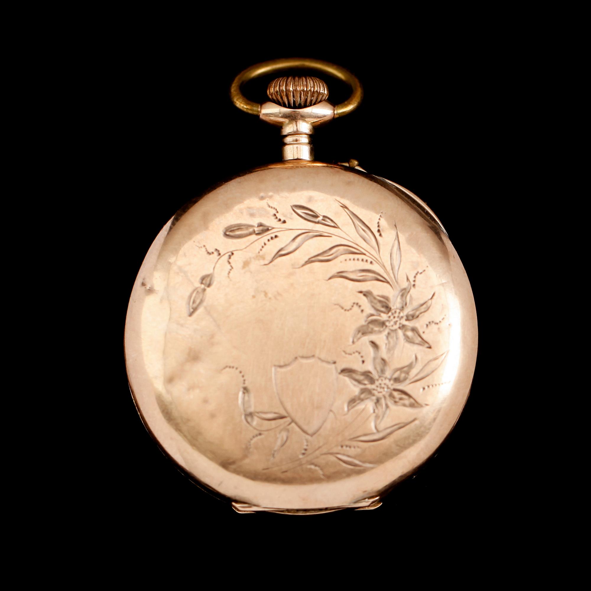 FICKUR, 14 k guld, omkring år 1900.