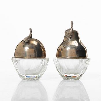 Skålar med lock, 2 st, glas och silver, 1900-tal.