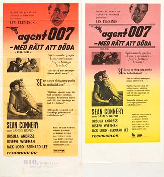 Film Posters, 2 pcs, James Bond "Agent 007 with a Licence to Kill (Dr No)" 1973.