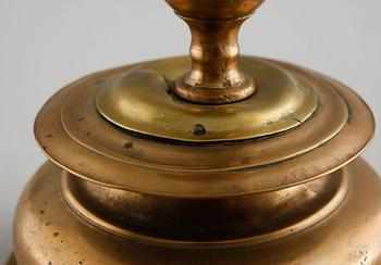 A 18th century baroque candlestick in brass.