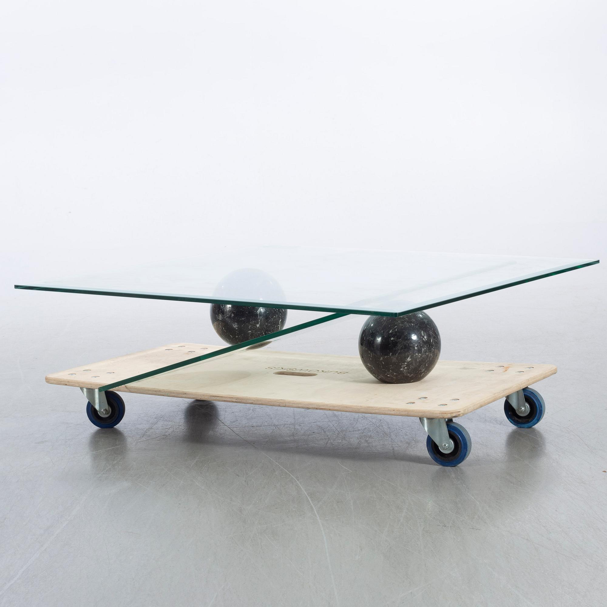 COFFE TABLE, marble and glass, second half of the 20th century, Italy.