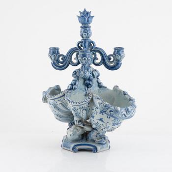 An earthenware jardinière and candelabra, Cantagalli, Italy, early 20th century.