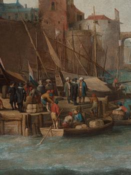 Abraham Willaerts Tillskriven, Kustlandskap med figurer och skepp.