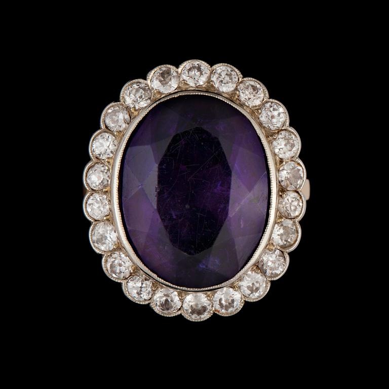 Wiwen Nilsson, A Wiven Nilsson amethyst and old-cut diamond, circa 1.30 ct in total, ring.