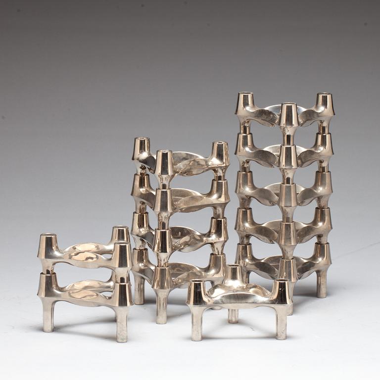 LJUSSTAKAR, 12 st, vitmetall, Ceasar Stoffi, Nagel, 1900-talets andra hälft.