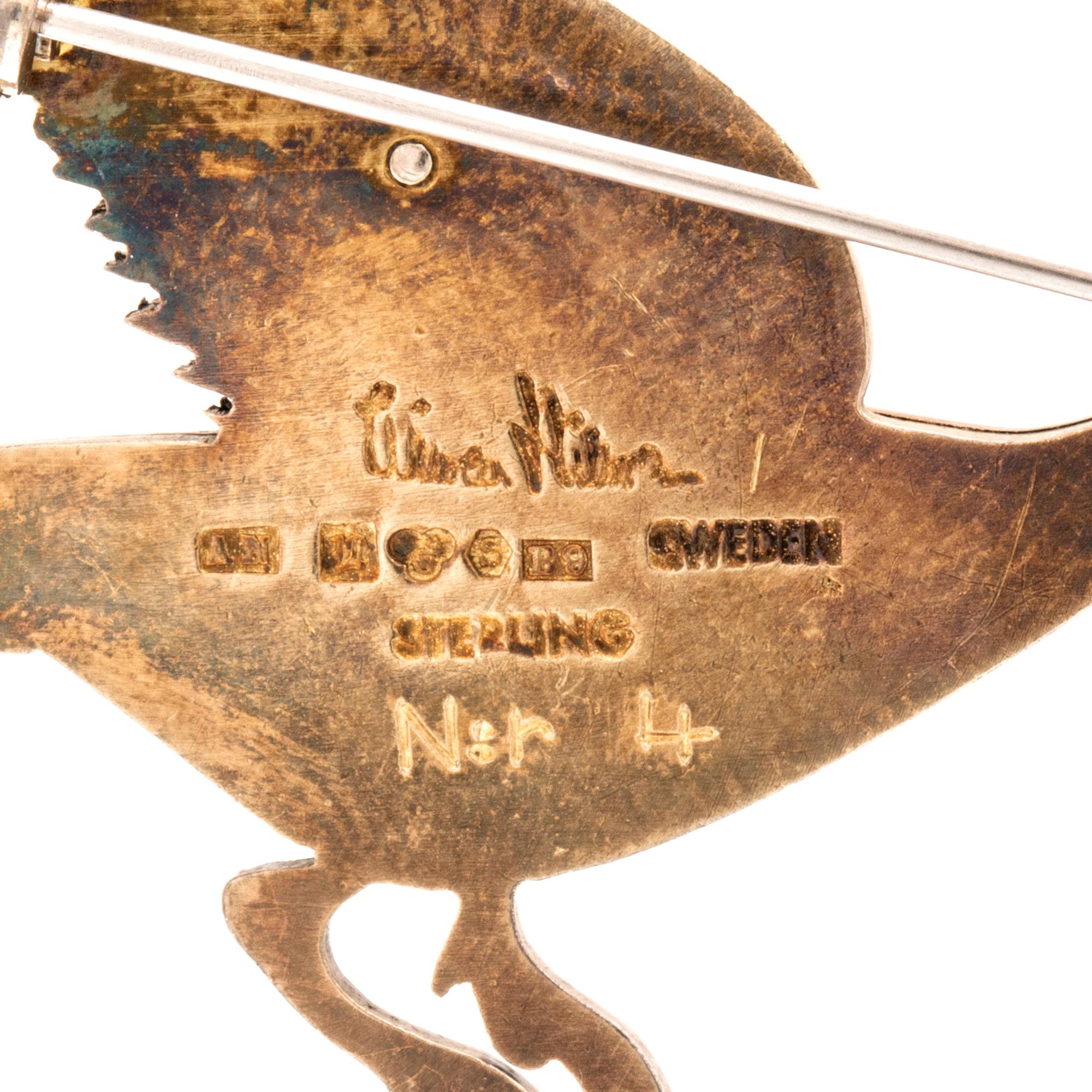 Wiwen Nilsson, brosch förgyllt silver, Lund 1952.