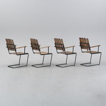 Artur Lindqvist, four garden 'A2' armchairs, Grythyttan, late 20th Century.