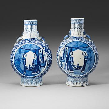 383. A pair of blue and white moon flasks, Qing dynasty, Qianlong (1736-95).