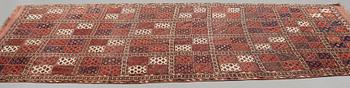 A carpet, an antique Beshir, ca 285,5-289 x 144,5-164,5 cm (as well as several cm red and blue flat weave at the ends).