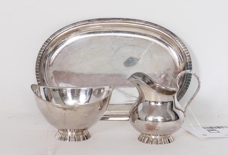 GRÄDDSNIPA, SOCKERSKÅL samt FAT, silver, 262 gr.