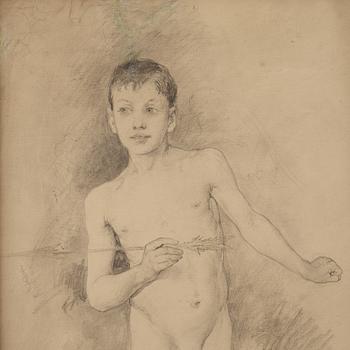 CARL LARSSON, pencil, signed Carl Larsson and dated Juni 1876. "Stående naken gosse med pil i handen".