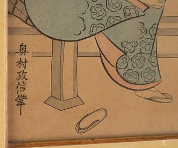 Okumura Masanobu, presumably after, woodblock print in colours, 19th Century.