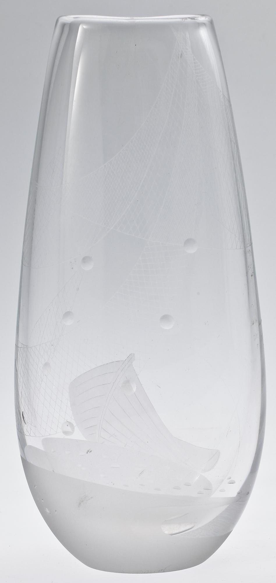 VAS, glas, "I fiskehamnen", Vicke Lindstrand, Kosta, 1950-tal.