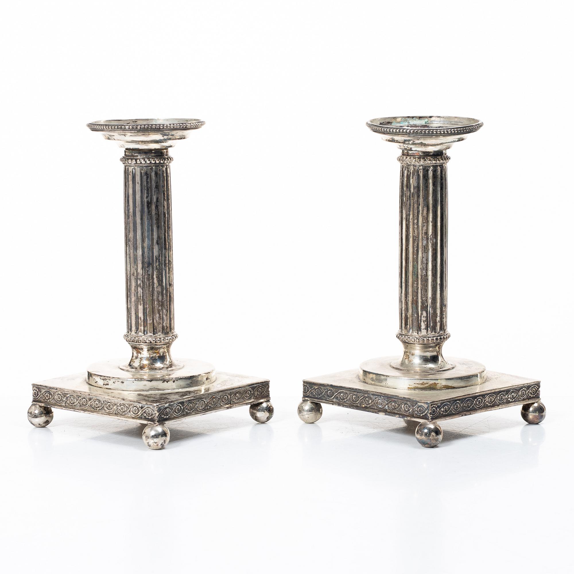 John Malmstedt, A pair of late Gustavian silver candlesticks, Göteborg 1795.