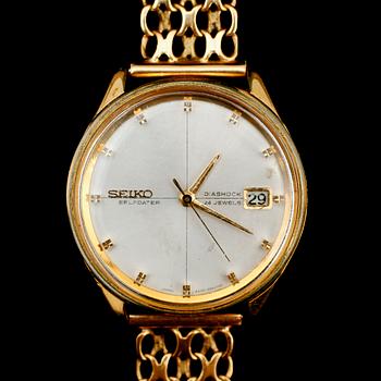 ARMBANDSUR, Seiko Selfdater Diashock 24 jewels, guld på stål, armband av 18 k guld 1966.