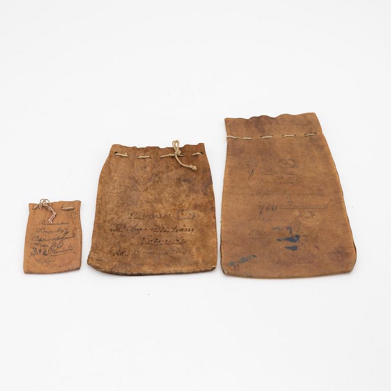 Three Swedish leather pouches, second half of the 19th Century.