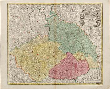 TOBIAS CONRAD LOTTER, karta över Böhmen m m, Augsburg 1700-talets mitt.