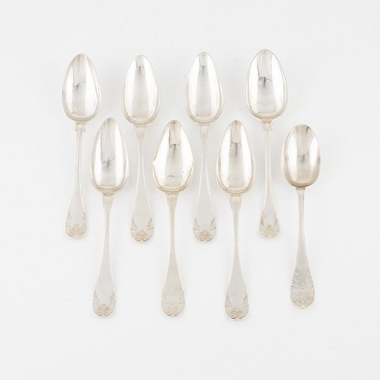 Skedar, 8 st, silver, bl.a Nils Wendelius, Uppsala, 1826.