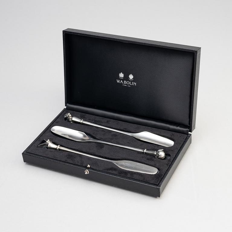 Set of three sterling silver spoons, designed by Barbro Littmarck, W.A. Bolin, Stockholm 1988-2004.