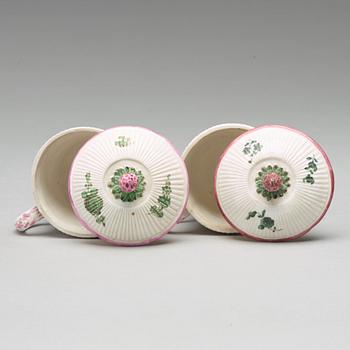 A pair of Marieberg soft paste cups with saucers, 18th Century.