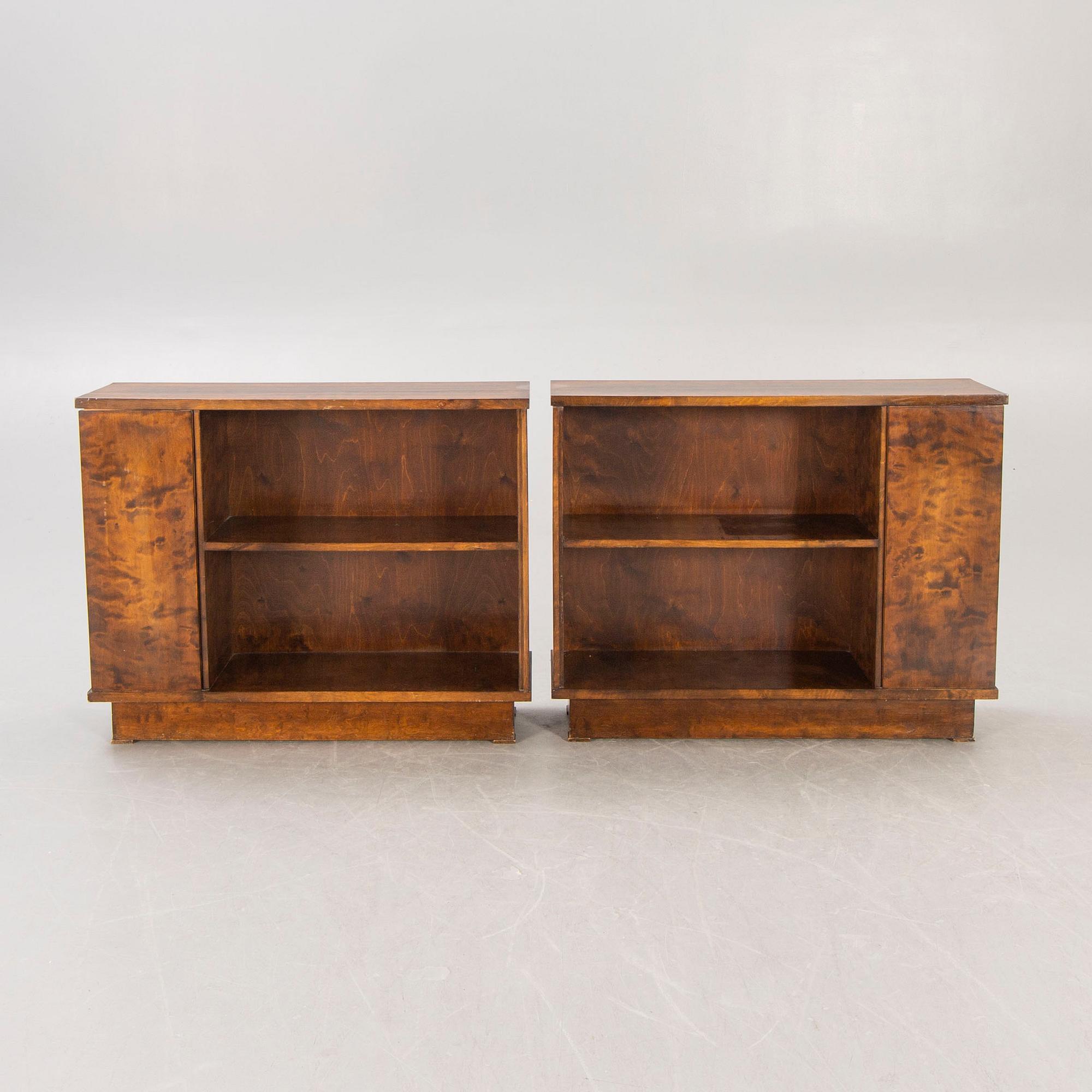 A pair of 1930s birch bookshelves.