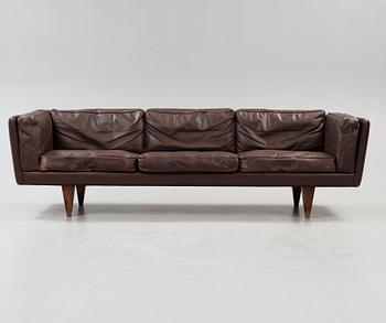 An Illum Wikkelsø three seated brown leather sofa, Michael Laursen, Denmark 1960's.