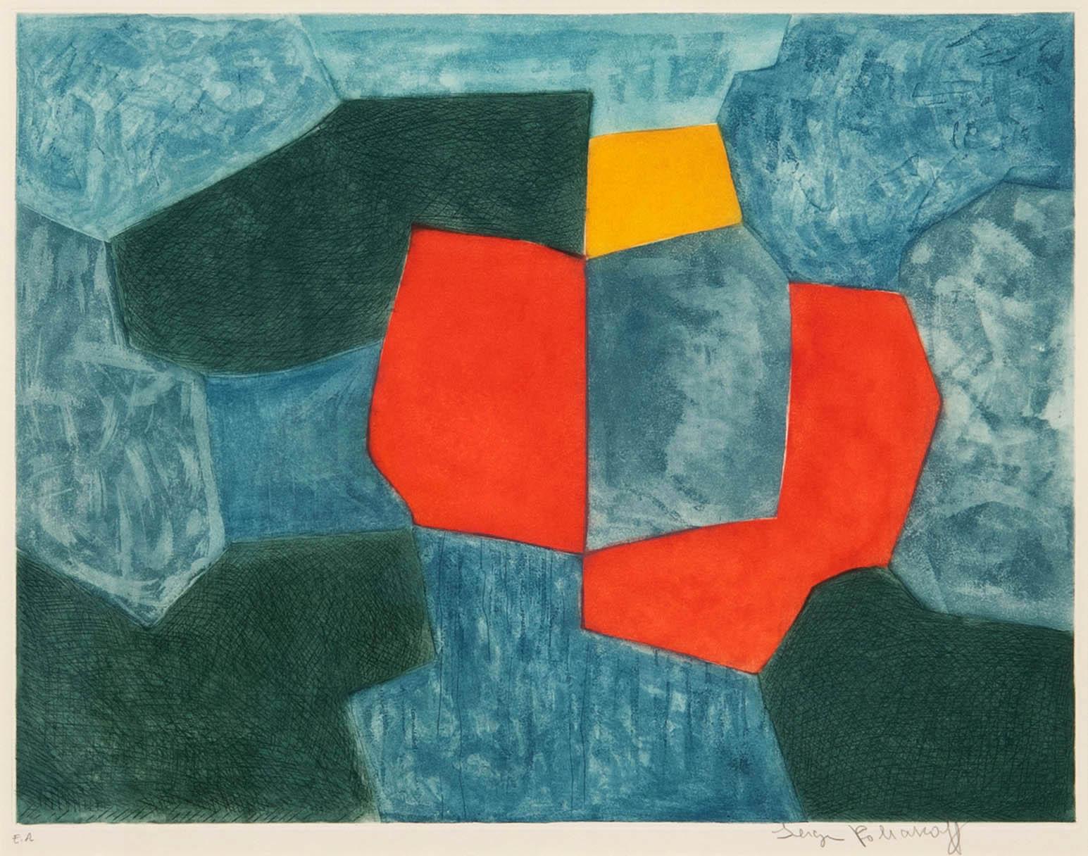 Serge Poliakoff, "Composition green, blue, red and yellow" 1968.