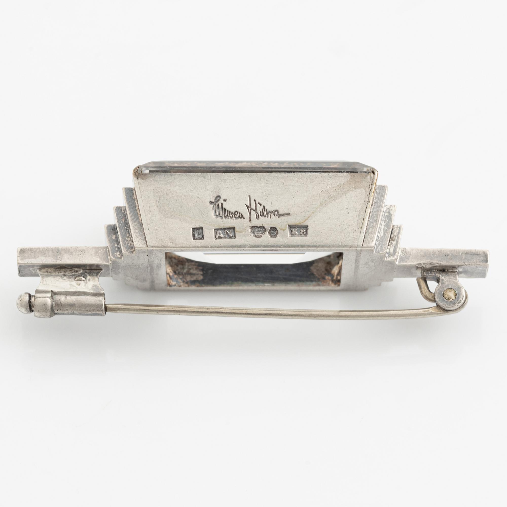 Wiwen Nilsson, brosch silver med fasettslipad bergkristall, Lund 1936.