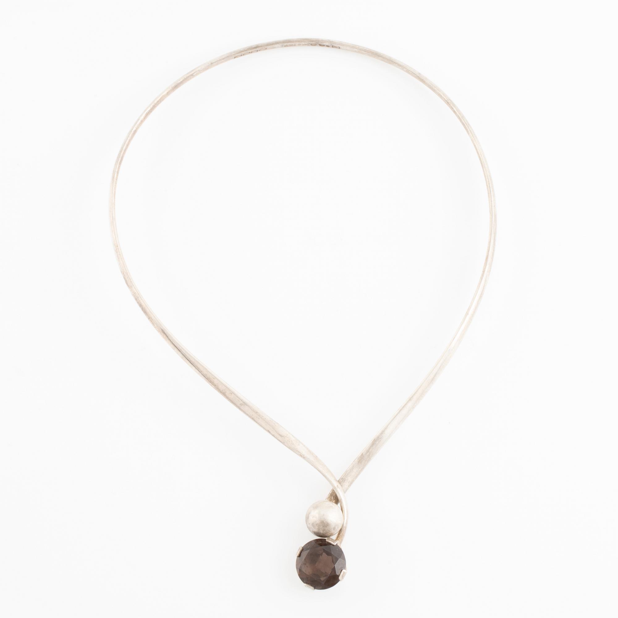 Karl-Erik Palmberg, silver neck ring with smoky quartz, Alton.