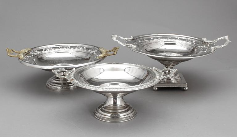 SKÅLAR, 3 st, Nysilver, bl a CG Hallberg, 1900-talets första hälft.
