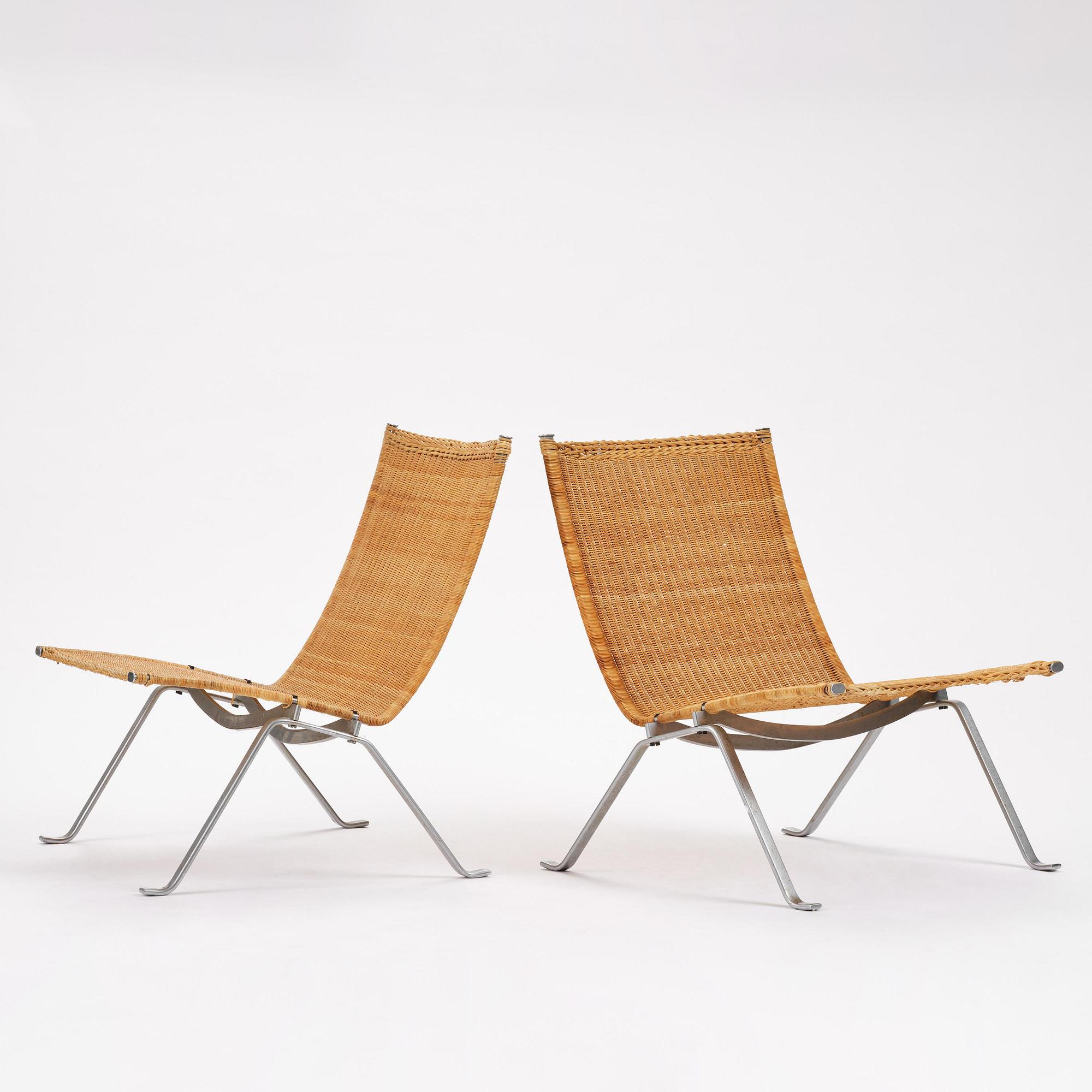 Poul Kjaerholm, a pair of, model "PK-22" easy chairs, likely by E Kold Christensen, reportedly 1970s.
