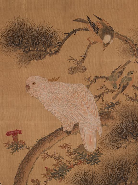 A chinese hanging scroll, ink and water colour, Qing dynasty (1664-1912).