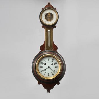 VÄGGUR med BAROMETER och TERMOMETER, C F LAURIN & SÖNER, sent 1800-tal.