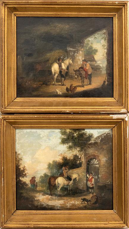 Unknown artist 19th century, 2 pcs Outside the inn.