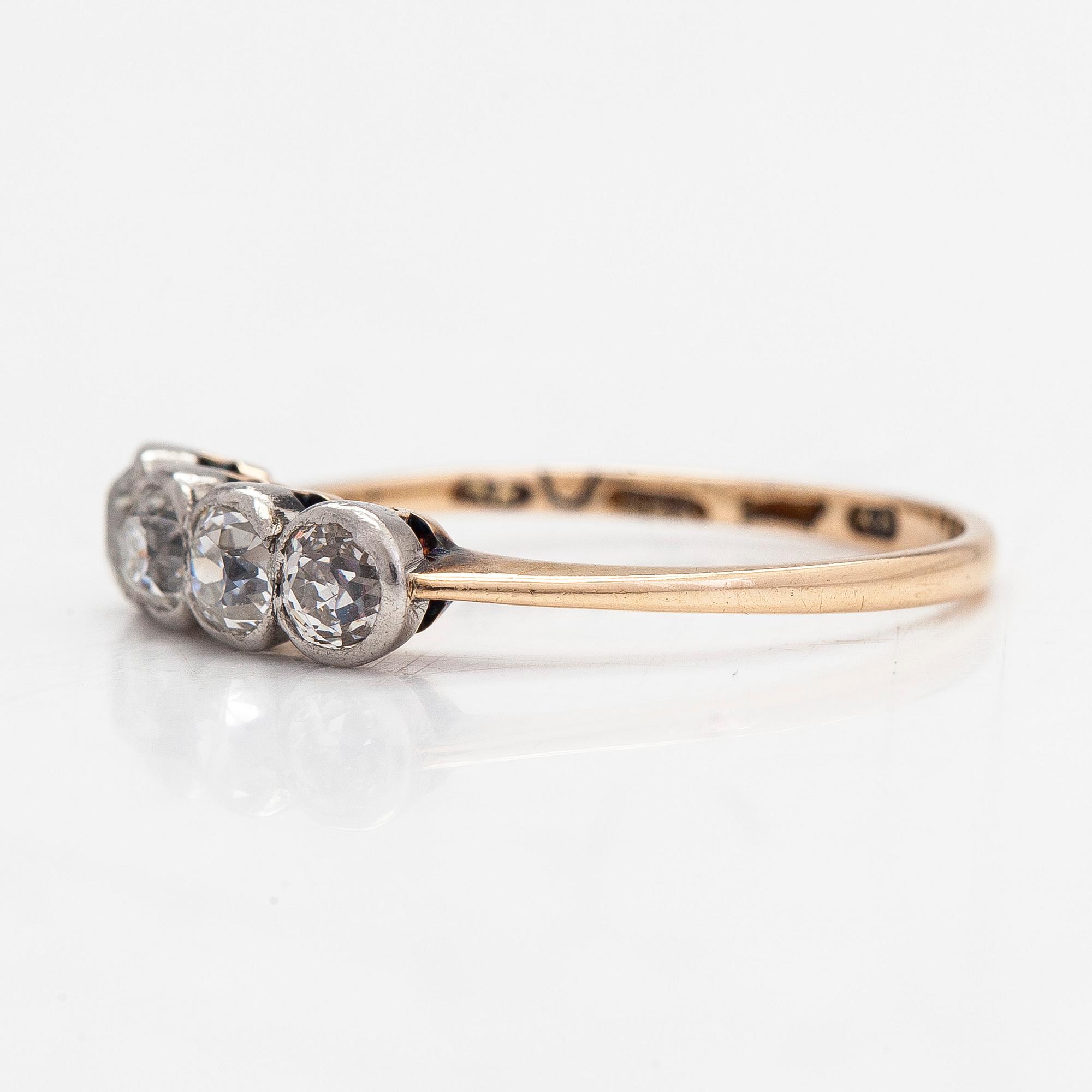A 14K gold ring, with old-cut diamonds totalling approximately 0.32 ct, A.Koistinen, Helsinki 1939.