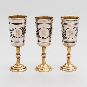 Servisdelar, 6 st, Kubachi, niello, silver, delvis förgyllt, Ryssland 1960-tal.