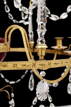 A six-light chandelier by Fischer, St Petersburg 1797. Signed "FECIT I A S FISCHER ST PETERSBURG 1797".