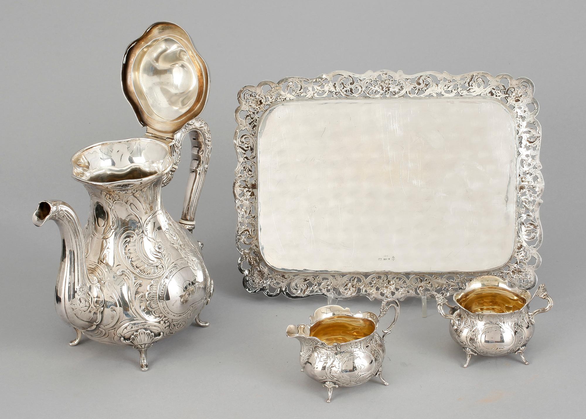 KAFFESERVIS, 4 delar, silver, rokokostil, bland annat GEWE, Malmö, 1977. Total vikt ca 1523g.