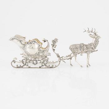 Figurin/konfektskål, silver, troligen Tyskland, svenska importstämplar, 1900-tal.