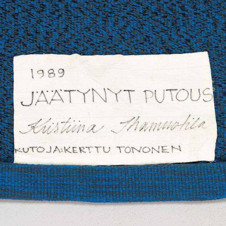 Kristiina Ihamuotila, konsttextil, signerad Kristiina Ihamuotila 1989. Ca 190 x 133 cm.