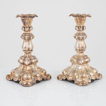 A pair of Swedish silver candlesticks, mark of CG Hallberg, Stockholm 1960.