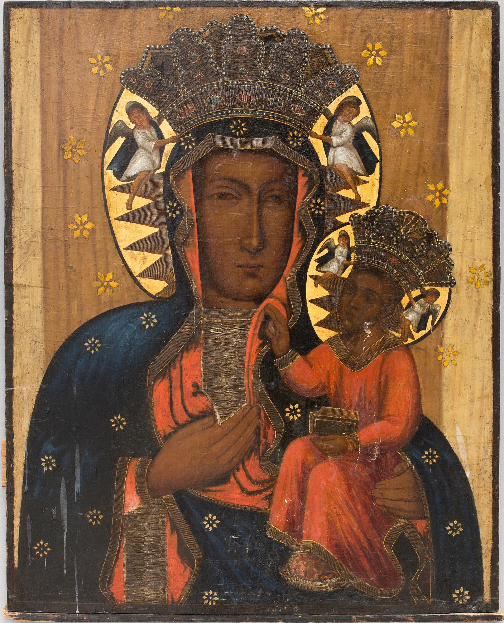 IKON, Tempera på pannå, efter original i staden Czestochowa, Polen. Omkring år 1900.
