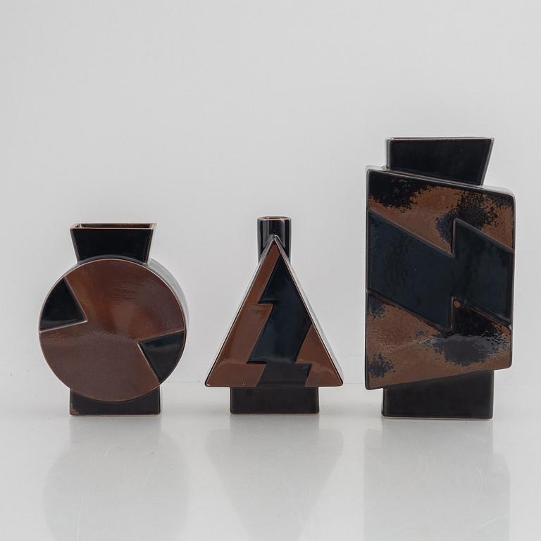 Margareta Hennix, a set of three "Flash" stoneware vases, Gustavsberg, 1980s.