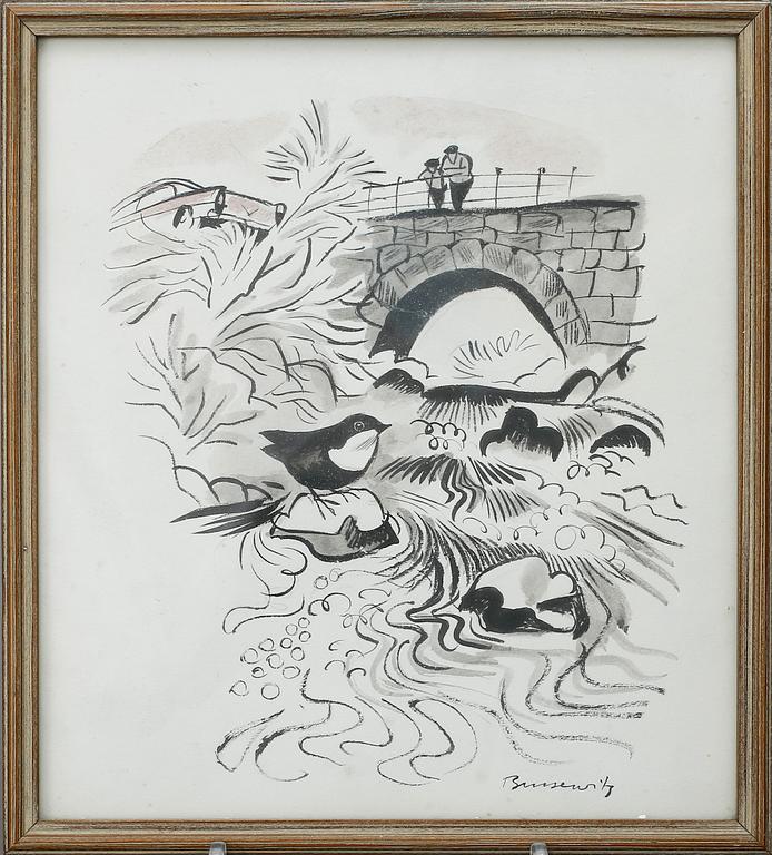 GUNNAR BRUSEWITZ, akvareller 3 stycken. Två signerade.