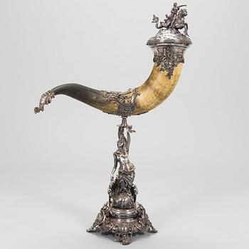 Silver-plated horn decoration, the end of 19th century. Height 93 cm.