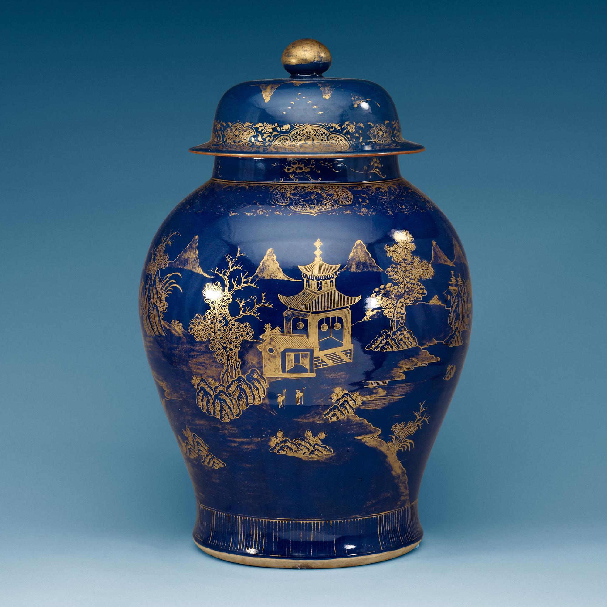 A large powder blue jar with cover, Qing dynasty, Qianlong (1736-95).
